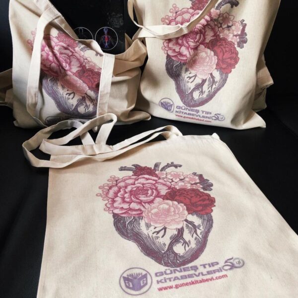 Beyaz - Kalp Bez Çanta